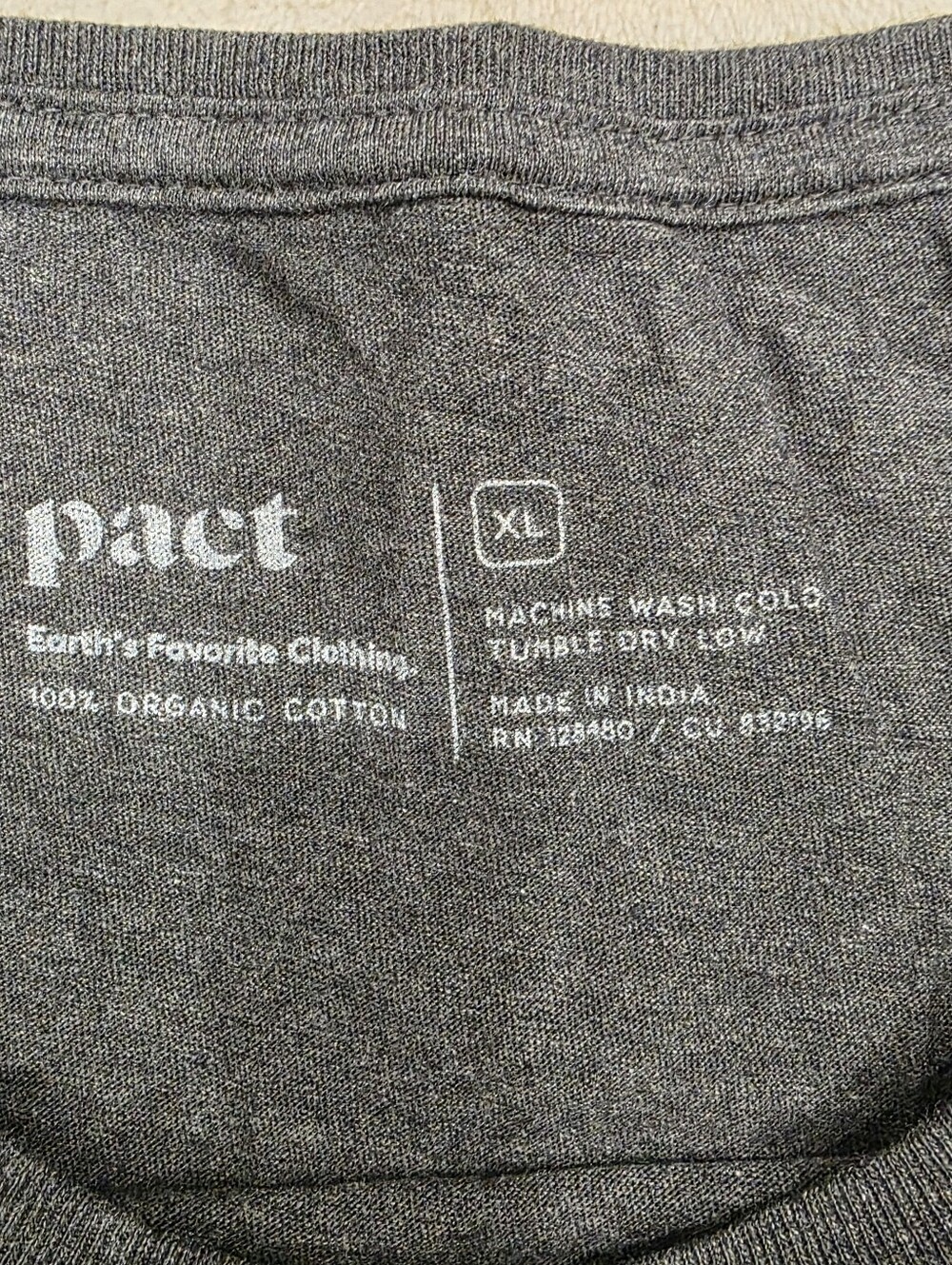 Pact T-Shirt Women's XL Gray 100% Organic Cotton Crew Neck Short Sleeve - Picture 5 of 6